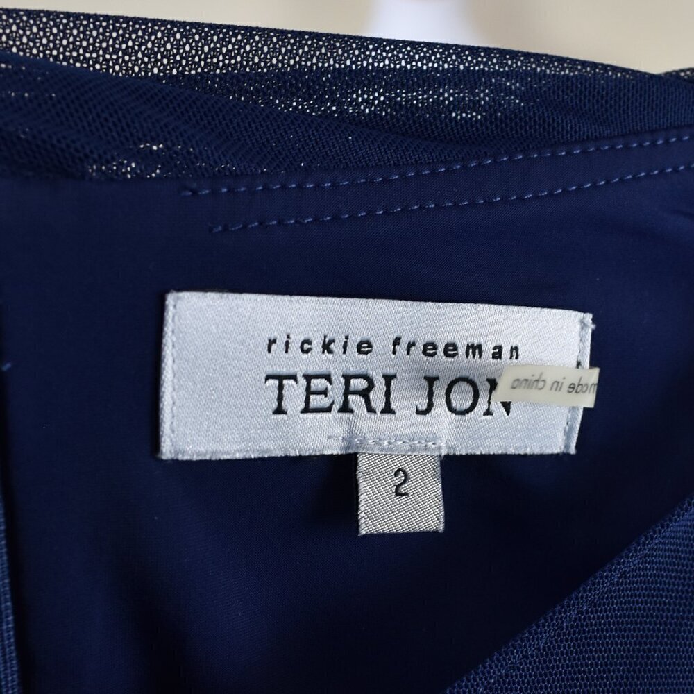 Teri Jon Rickie Freeman Long Navy Blue Formal Dress NEW 2 - Picture 9 of 11